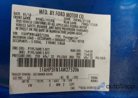 2010 Ford Focus Se from USA, damaged, VIN 1FAHP3FN1AW275206